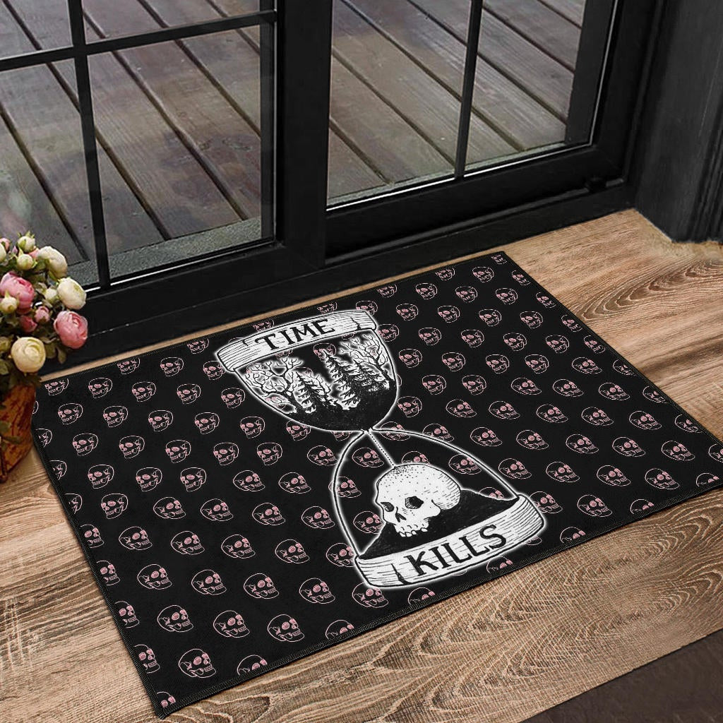 Time Kills Skeleton Head Patterns Sand Timer Door Mat Home Decor