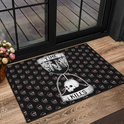 Time Kills Skeleton Head Patterns Sand Timer Door Mat Home Decor