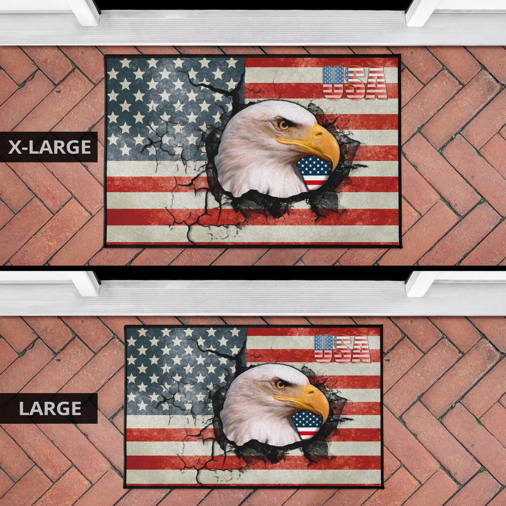 US Independence Day Bald Eagle Breaking Though US Flag Door Mat Home Decor