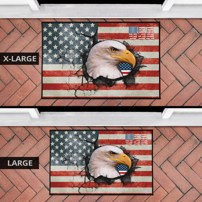 US Independence Day Bald Eagle Breaking Though US Flag Door Mat Home Decor