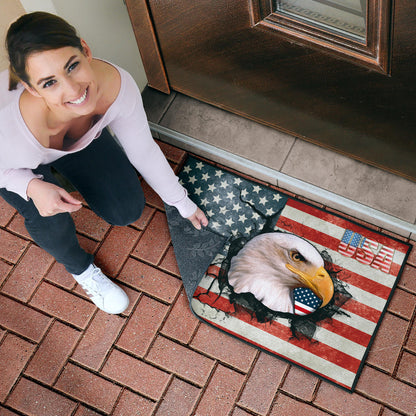 US Independence Day Bald Eagle Breaking Though US Flag Door Mat Home Decor