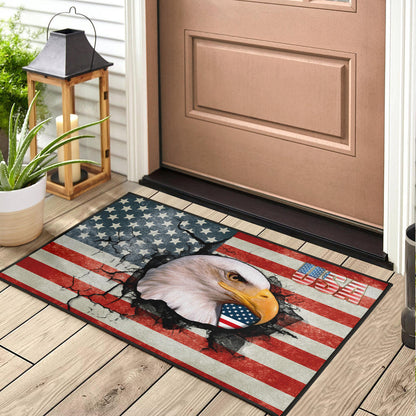 US Independence Day Bald Eagle Breaking Though US Flag Door Mat Home Decor