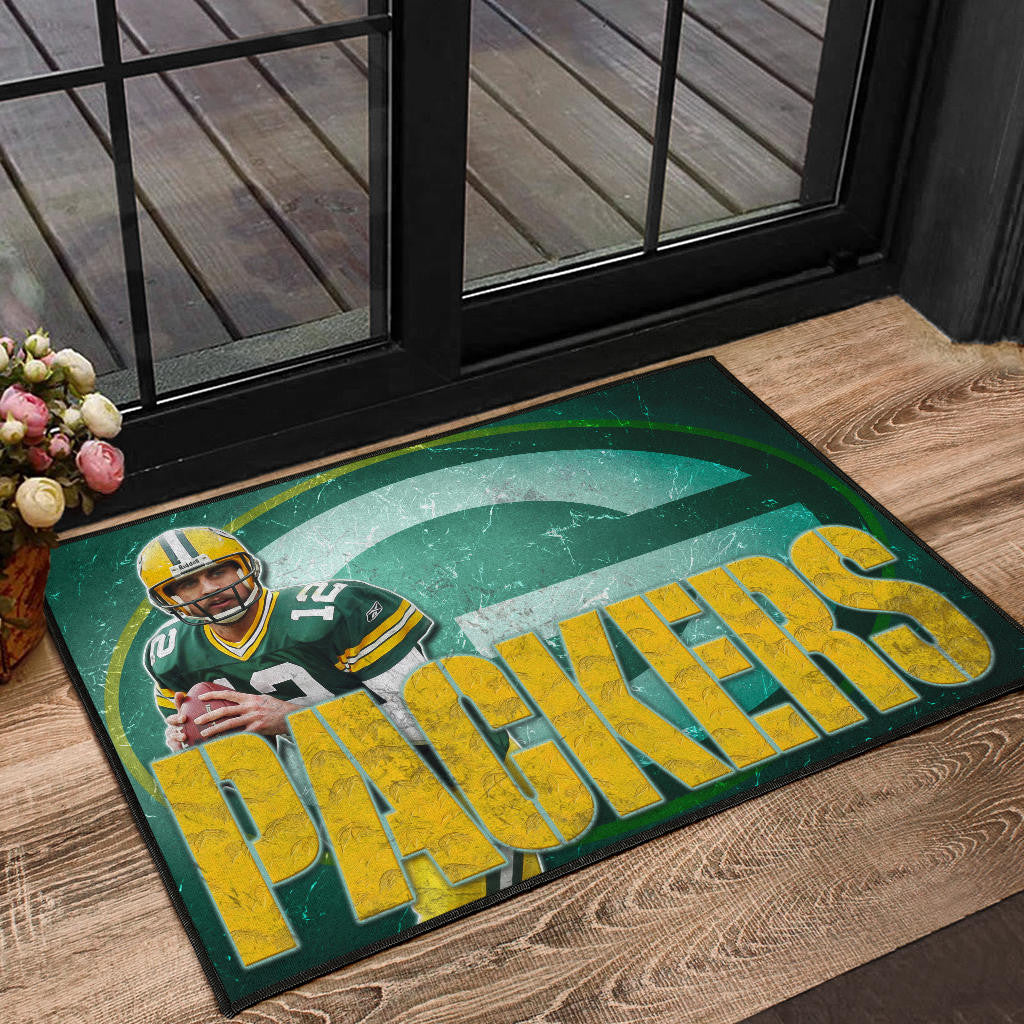 Green Bay American Football Packers Aaron Rodgers Ready To Throw Rugby Ball Door Mat Home Decor