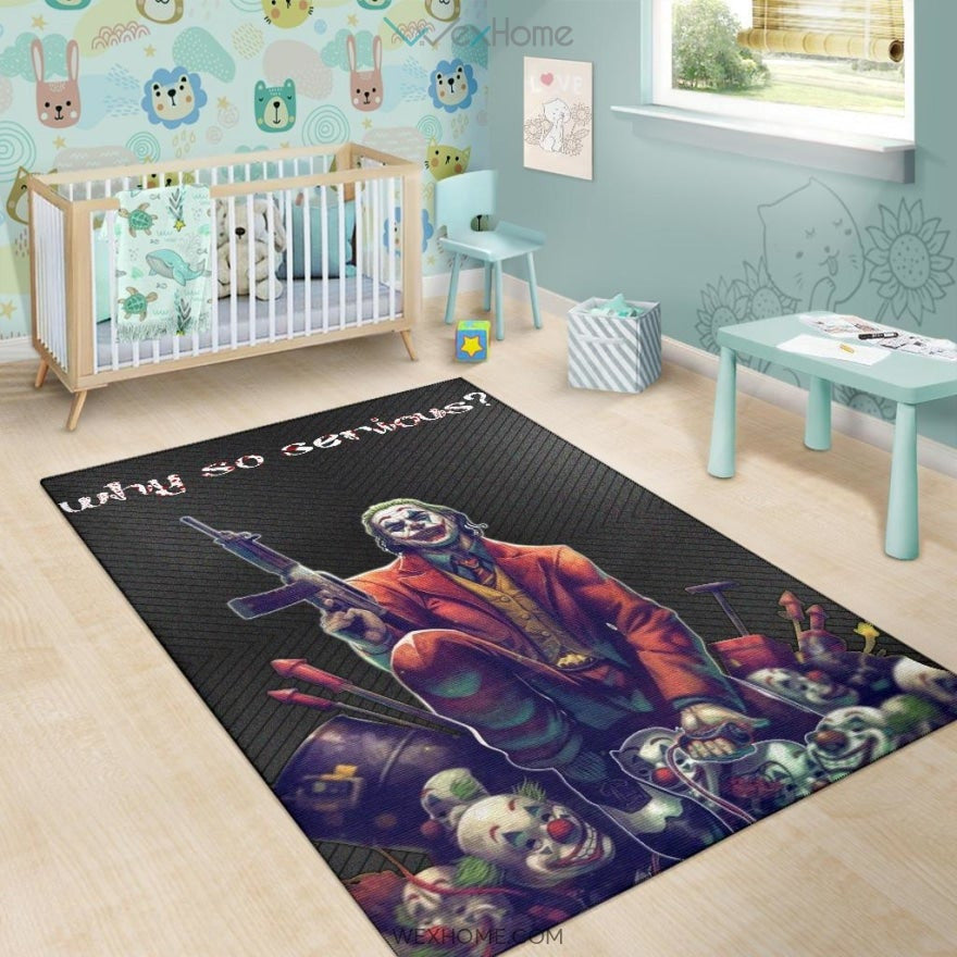 Horror Movie Why So Serious Joker Weapons On Clown Heads Area Rug Home Decor