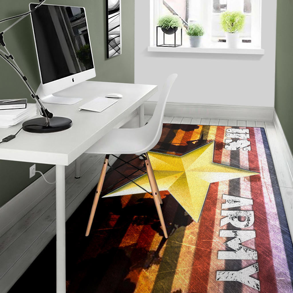 US Independence Day US Army In War Silhouette Yellow Star Area Rug Home Decor