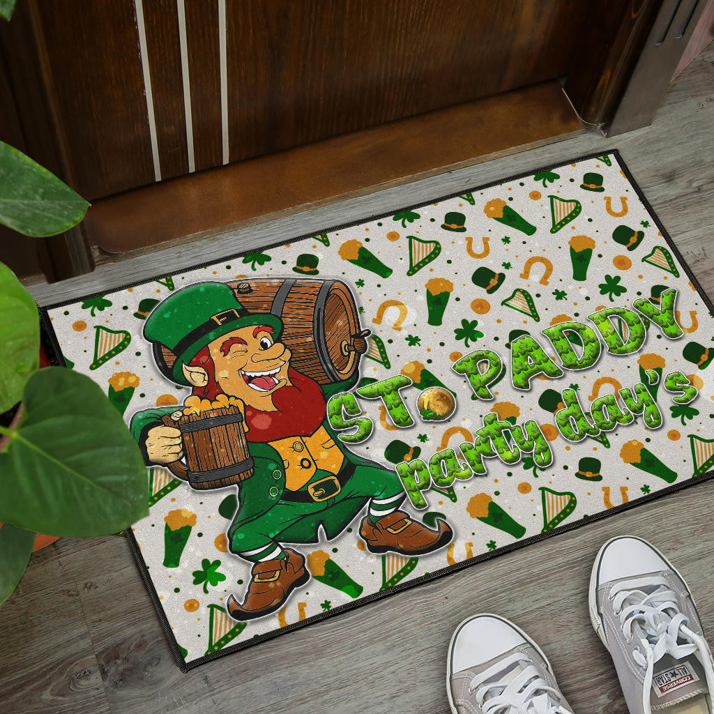 Saint Patrick's Leprechauns Drinking Beers St. Patrick Symbols Patterns Door Mat Home Decor