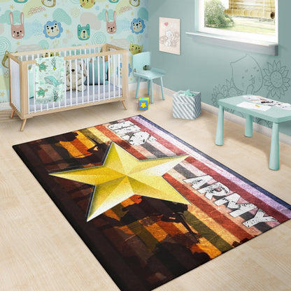 US Independence Day US Army In War Silhouette Yellow Star Area Rug Home Decor