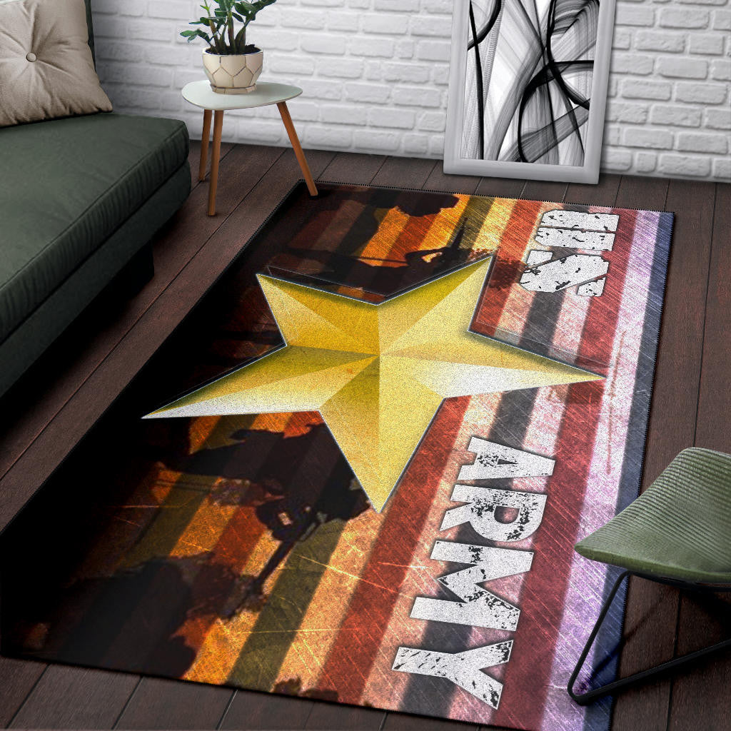 US Independence Day US Army In War Silhouette Yellow Star Area Rug Home Decor