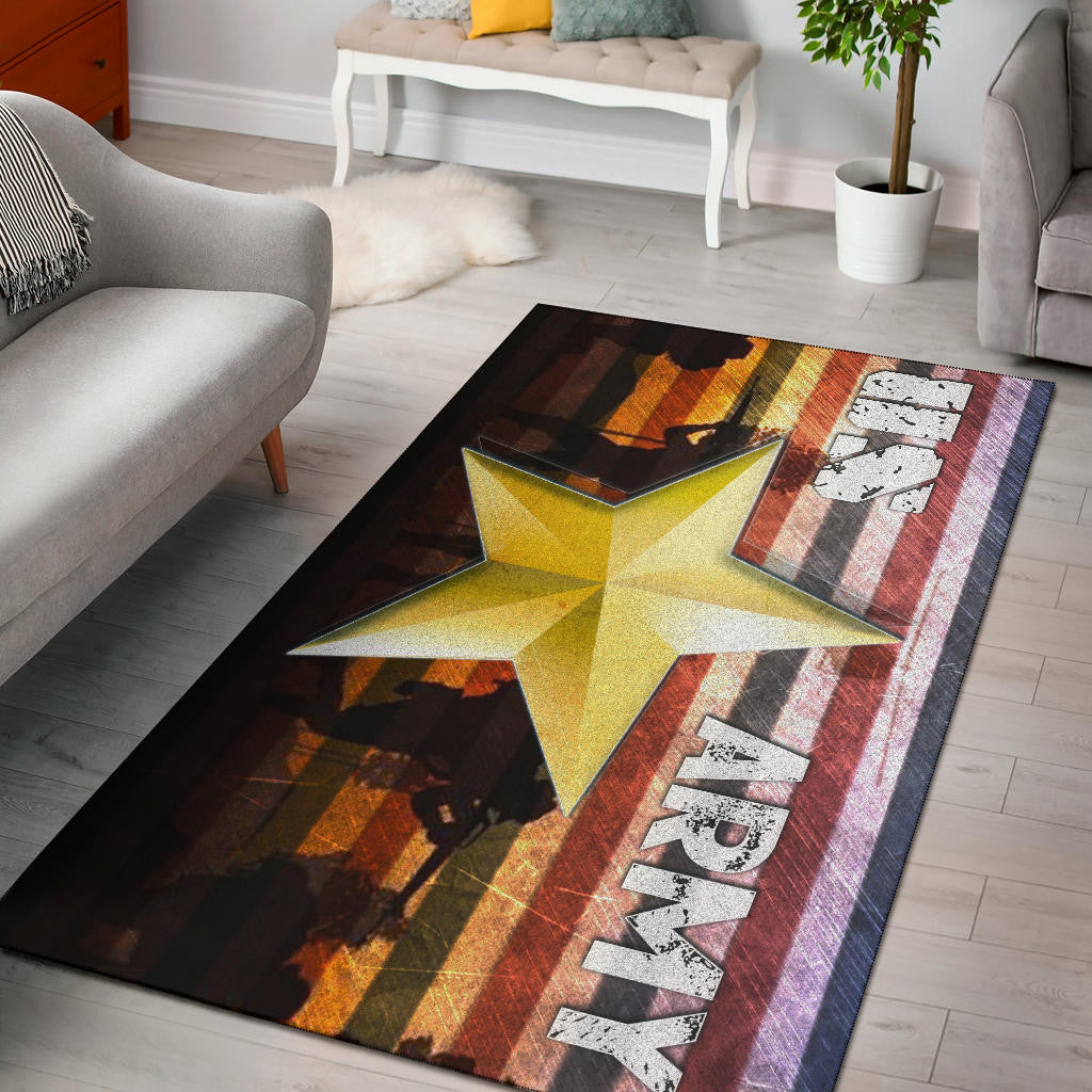 US Independence Day US Army In War Silhouette Yellow Star Area Rug Home Decor