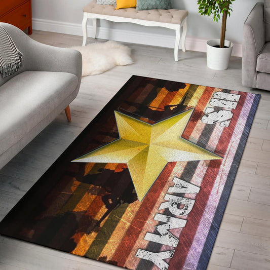 US Independence Day US Army In War Silhouette Yellow Star Area Rug Home Decor