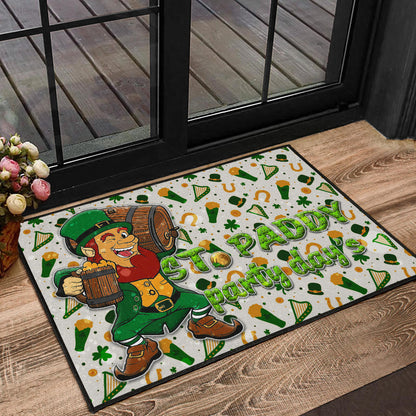 Saint Patrick's Leprechauns Drinking Beers St. Patrick Symbols Patterns Door Mat Home Decor