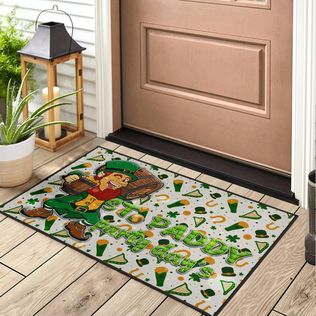 Saint Patrick's Leprechauns Drinking Beers St. Patrick Symbols Patterns Door Mat Home Decor