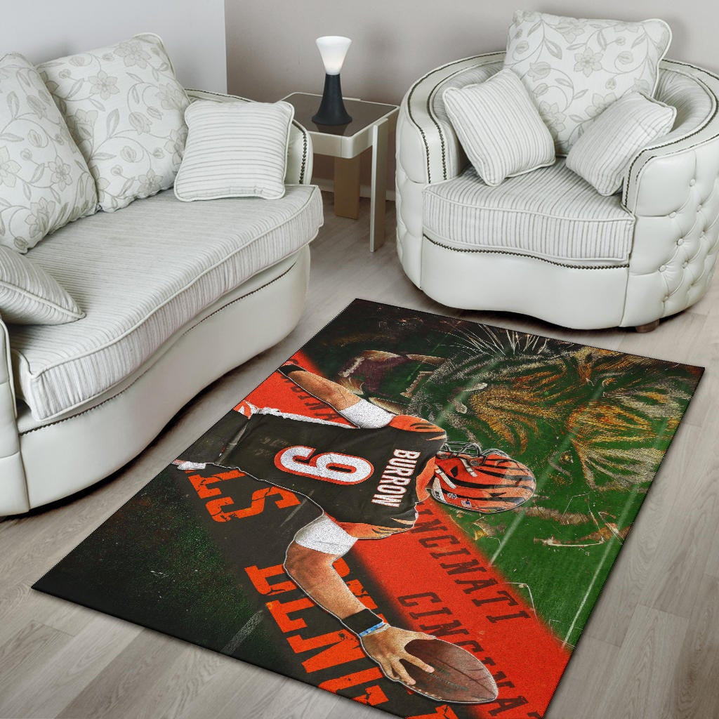 Cincinnati Bengals American Football Burrow 9 Angry Bengal Tiger Underground Area Rug Home Decor