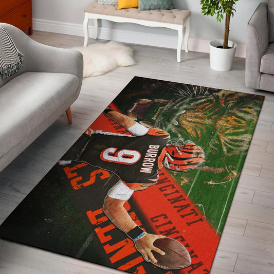 Cincinnati Bengals American Football Burrow 9 Angry Bengal Tiger Underground Area Rug Home Decor