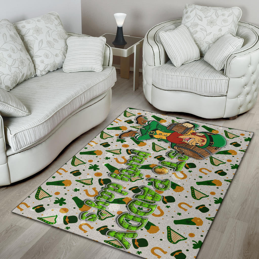 Saint Patrick's Leprechauns Drinking Beers St. Patrick Symbols Patterns Area Rug Home Decor