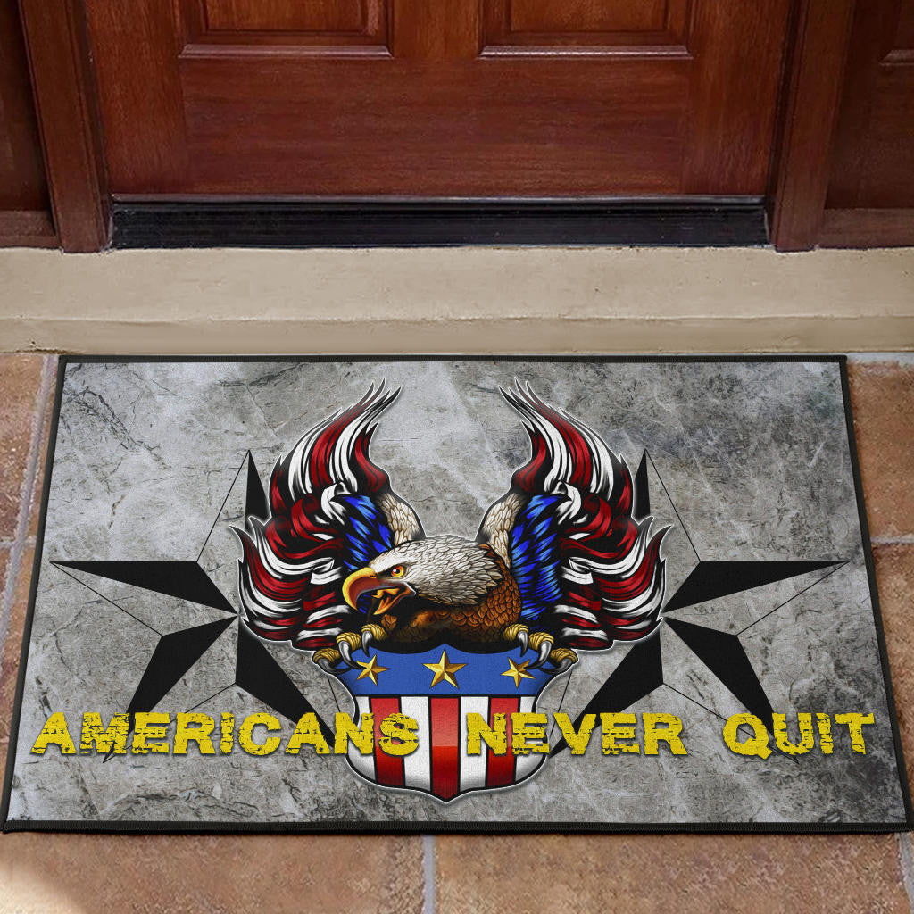US Independence Day Americans Never Quit Eagle With Flag Door Mat Home Decor