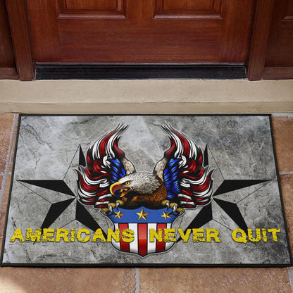 US Independence Day Americans Never Quit Eagle With Flag Door Mat Home Decor