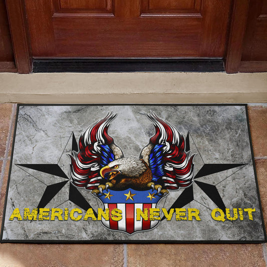 US Independence Day Americans Never Quit Eagle With Flag Door Mat Home Decor