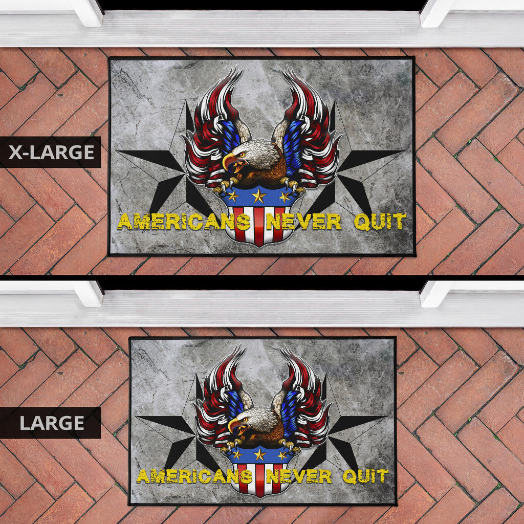 US Independence Day Americans Never Quit Eagle With Flag Door Mat Home Decor