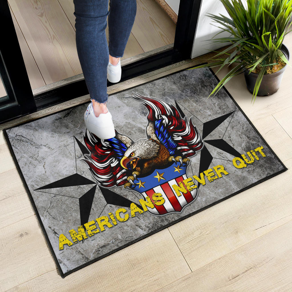 US Independence Day Americans Never Quit Eagle With Flag Door Mat Home Decor