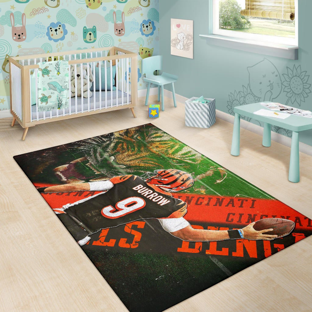 Cincinnati Bengals American Football Burrow 9 Angry Bengal Tiger Underground Area Rug Home Decor