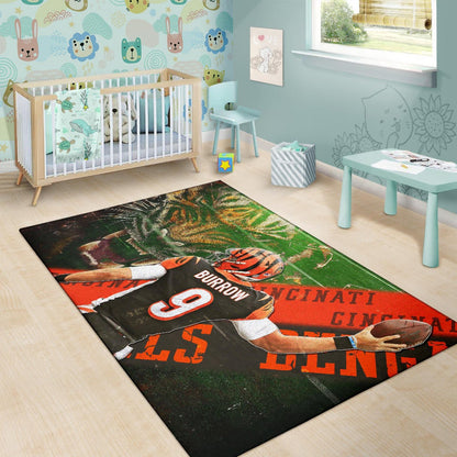 Cincinnati Bengals American Football Burrow 9 Angry Bengal Tiger Underground Area Rug Home Decor