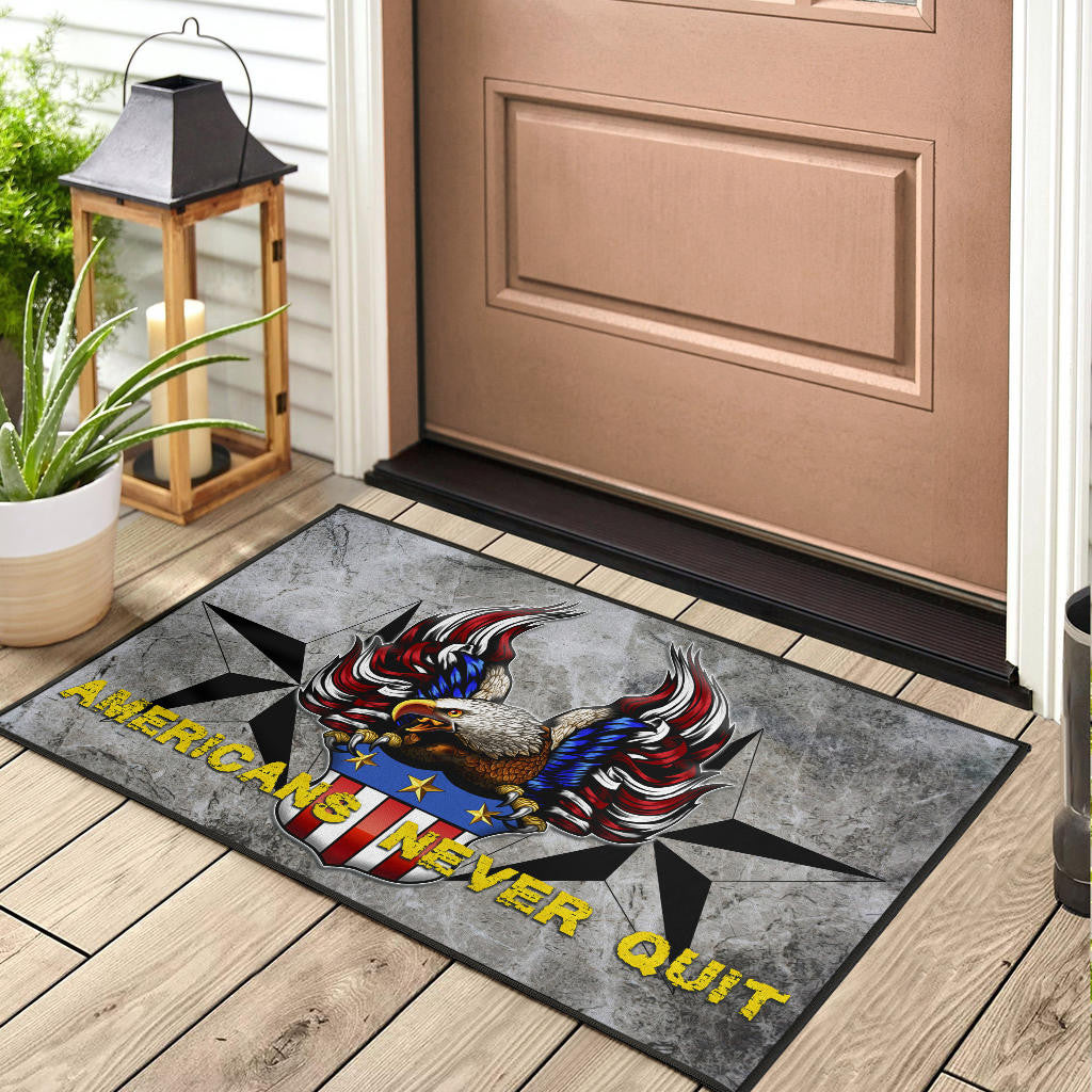 US Independence Day Americans Never Quit Eagle With Flag Door Mat Home Decor