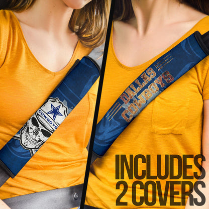 Dallas American Football Cowboy Pirate Skull Wearing Cowboy Star Hat Seat Belt Covers