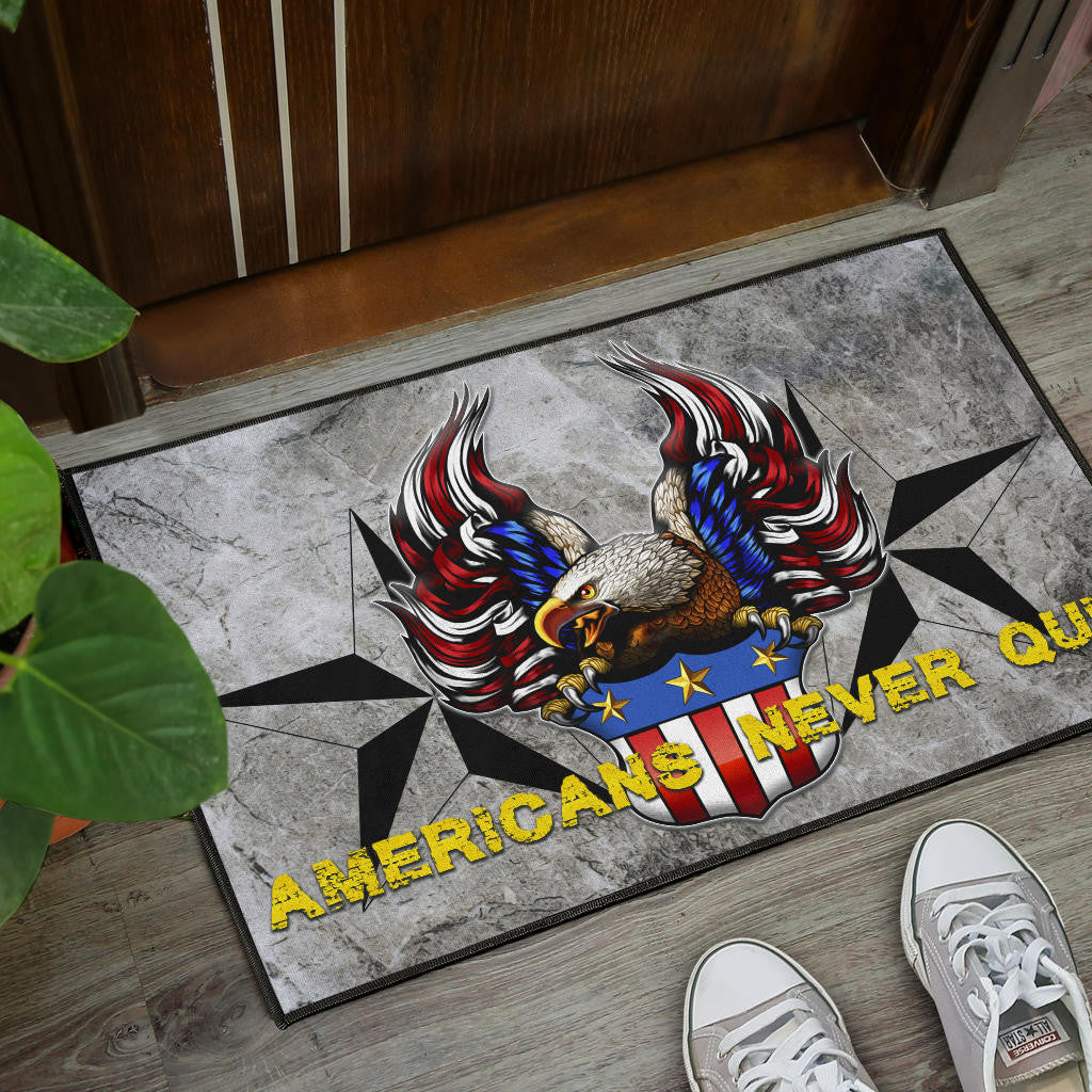 US Independence Day Americans Never Quit Eagle With Flag Door Mat Home Decor