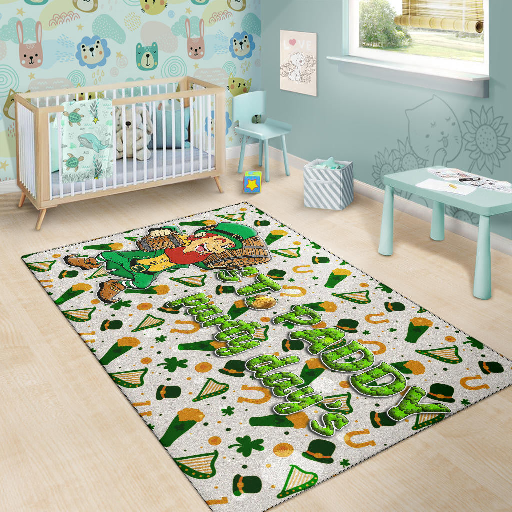 Saint Patrick's Leprechauns Drinking Beers St. Patrick Symbols Patterns Area Rug Home Decor