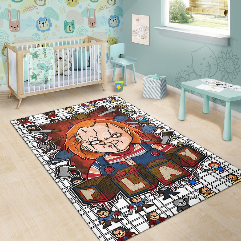 Horror Movie Chucky Wanna Play Horror Characters Game Mode Patterns Area Rug Home Decor