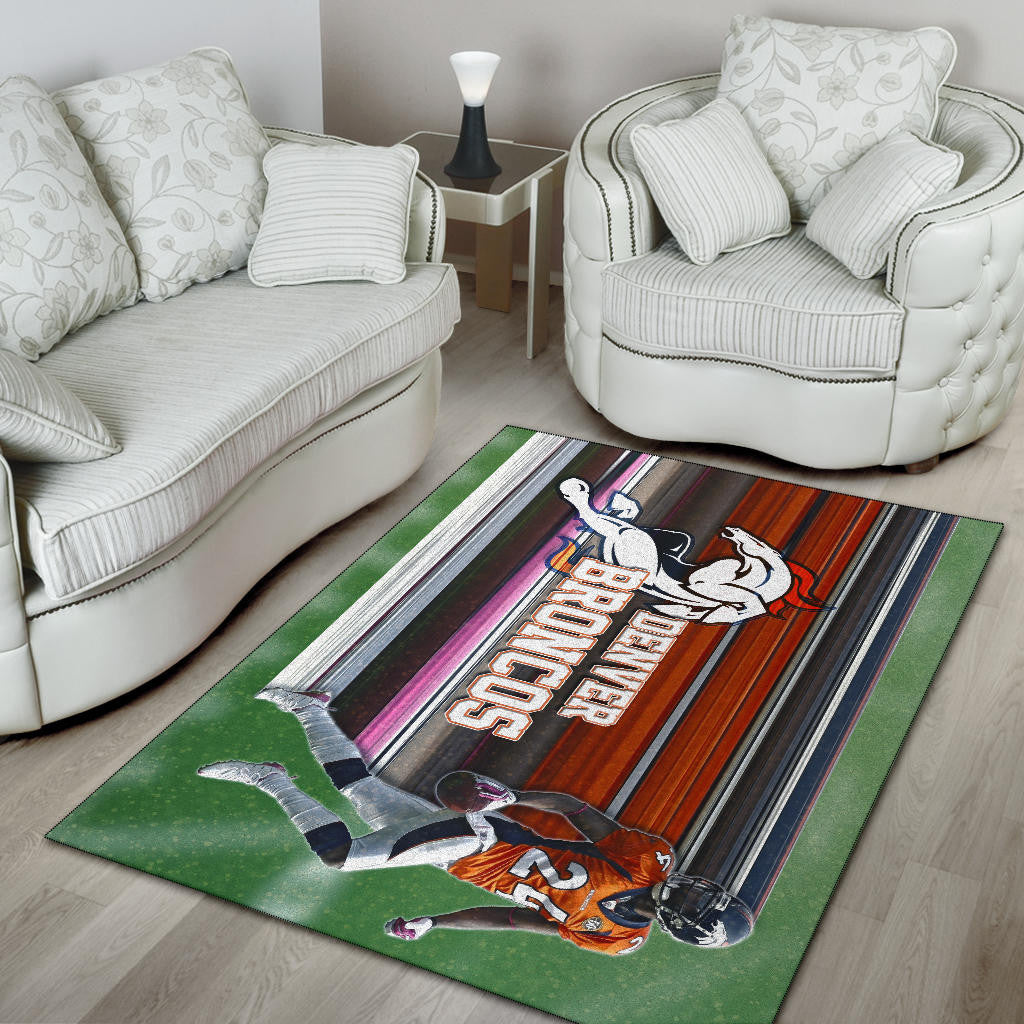 Denver American Football Broncos Bailey 24 Grab Rugby Ball Looking Back Area Rug Home Decor