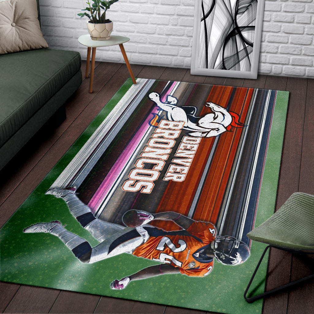 Denver American Football Broncos Bailey 24 Grab Rugby Ball Looking Back Area Rug Home Decor
