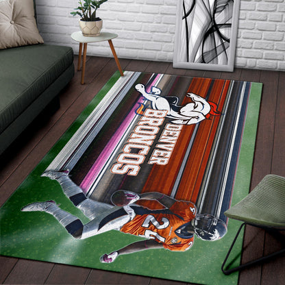 Denver American Football Broncos Bailey 24 Grab Rugby Ball Looking Back Area Rug Home Decor