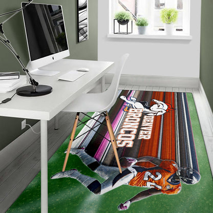 Denver American Football Broncos Bailey 24 Grab Rugby Ball Looking Back Area Rug Home Decor