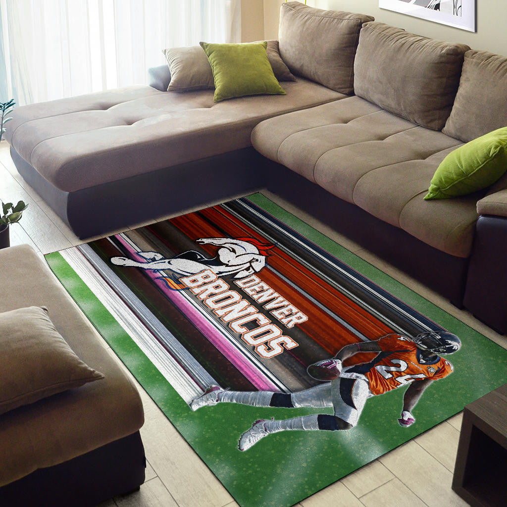 Denver American Football Broncos Bailey 24 Grab Rugby Ball Looking Back Area Rug Home Decor