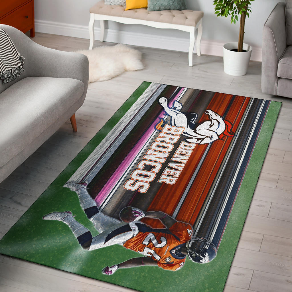 Denver American Football Broncos Bailey 24 Grab Rugby Ball Looking Back Area Rug Home Decor