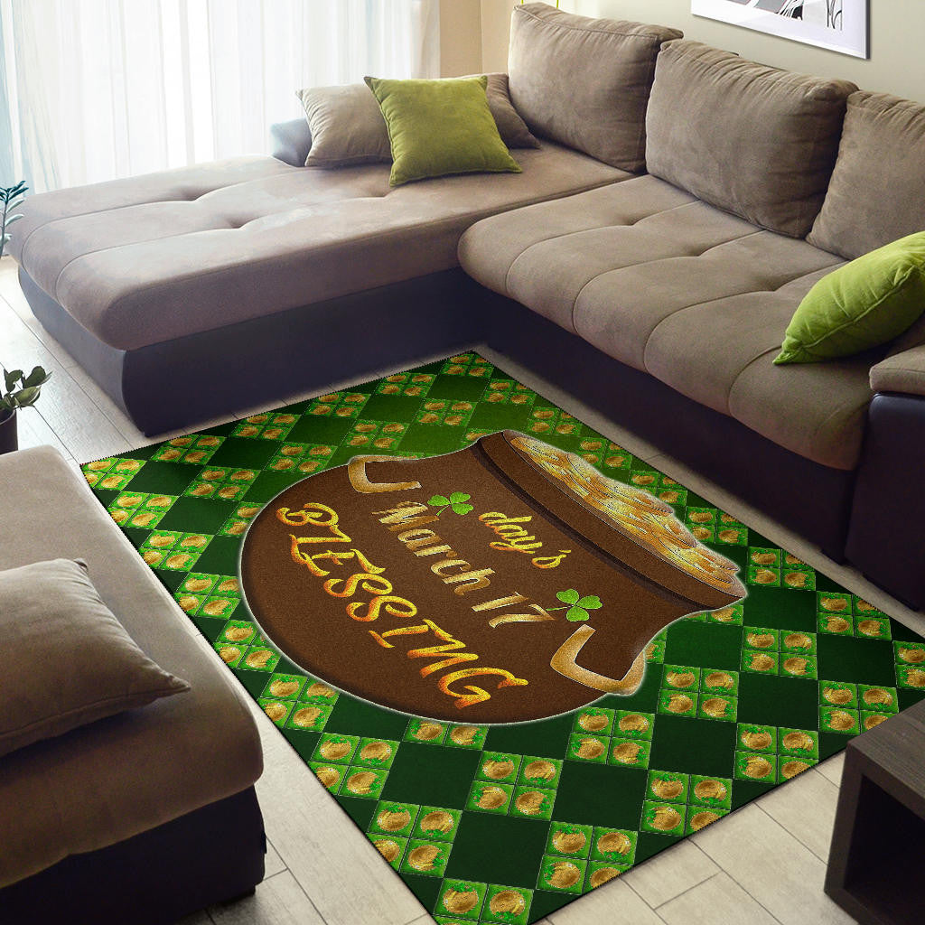 Saint Patrick's Mar 17 Blessing Pot Of Gold Coins Area Rug Home Decor