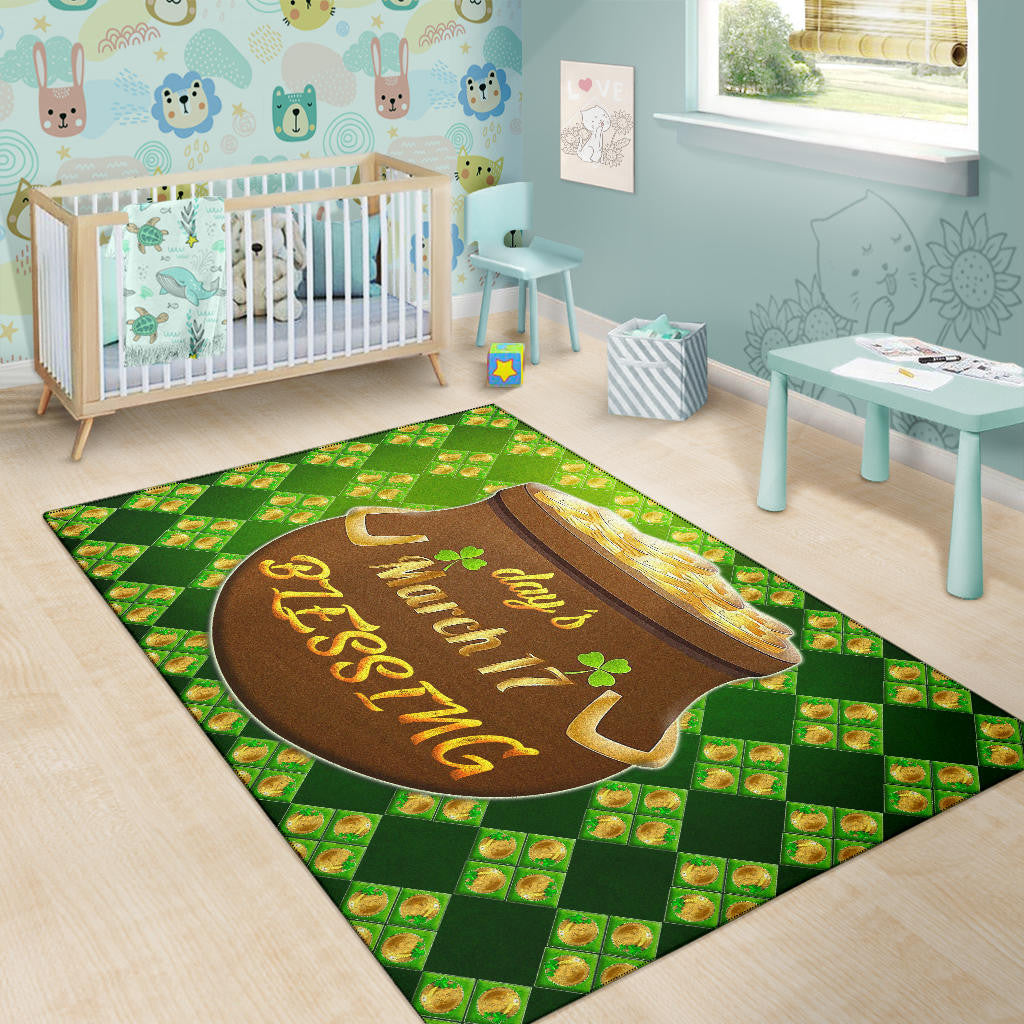 Saint Patrick's Mar 17 Blessing Pot Of Gold Coins Area Rug Home Decor
