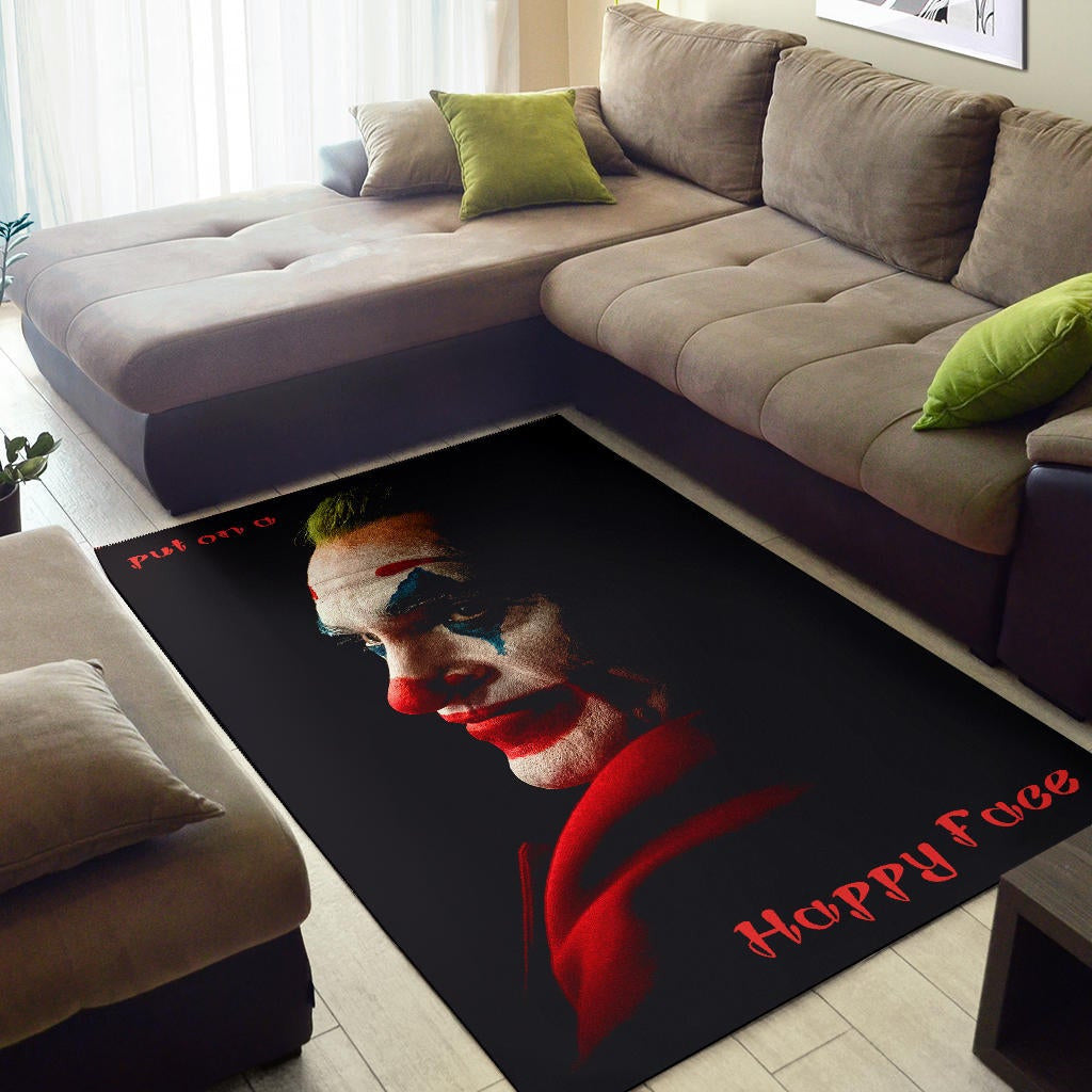Horror Movie Joker Quote Put On A Happy Face Area Rug Home Decor
