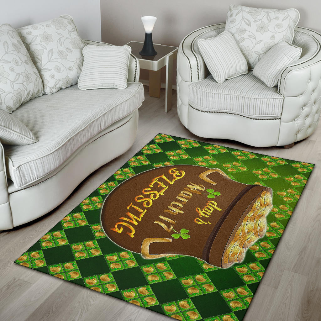 Saint Patrick's Mar 17 Blessing Pot Of Gold Coins Area Rug Home Decor