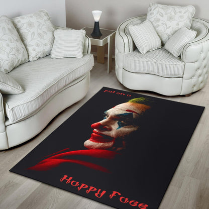 Horror Movie Joker Quote Put On A Happy Face Area Rug Home Decor