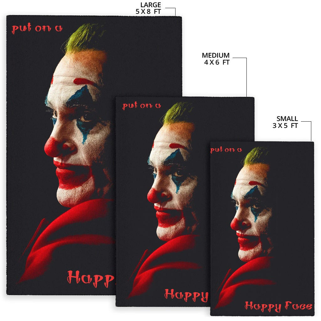 Horror Movie Joker Quote Put On A Happy Face Area Rug Home Decor