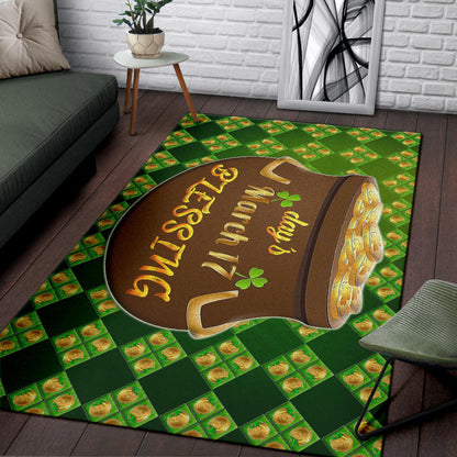 Saint Patrick's Mar 17 Blessing Pot Of Gold Coins Area Rug Home Decor
