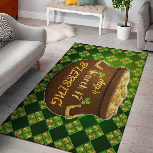 Saint Patrick's Mar 17 Blessing Pot Of Gold Coins Area Rug Home Decor