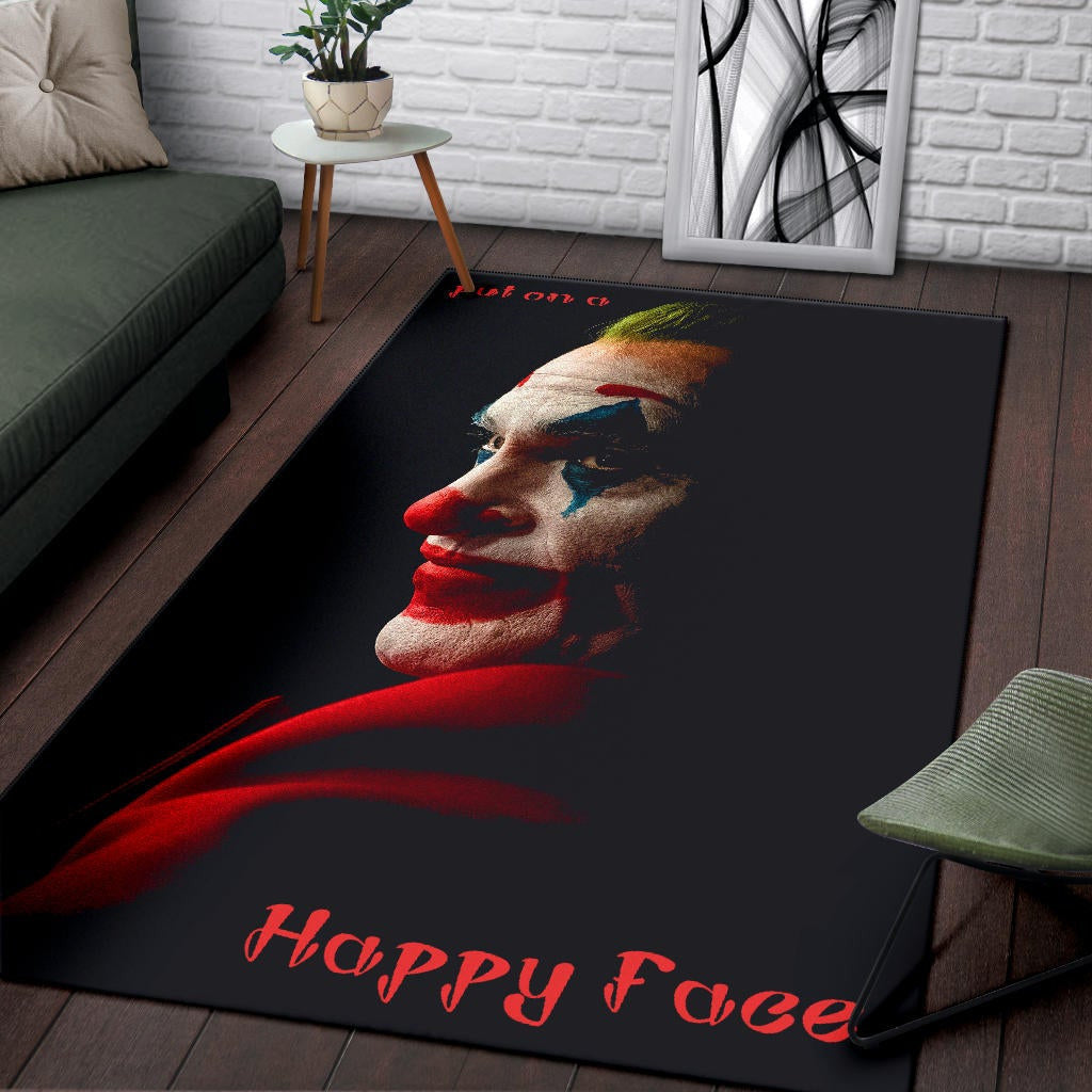 Horror Movie Joker Quote Put On A Happy Face Area Rug Home Decor