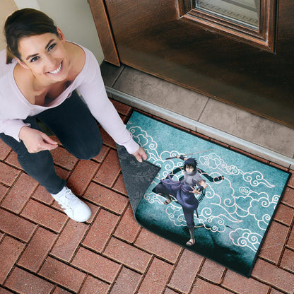Naruto Anime Sasuke Uchiha Cloud Pattern Blue Theme Door Mat Home Decor