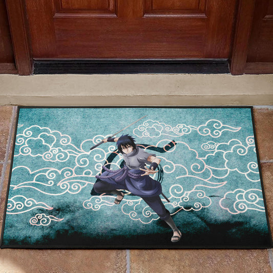 Naruto Anime Sasuke Uchiha Cloud Pattern Blue Theme Door Mat Home Decor