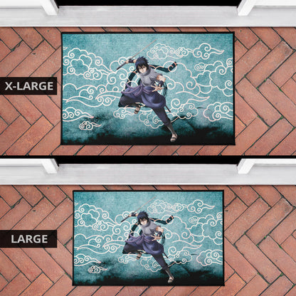 Naruto Anime Sasuke Uchiha Cloud Pattern Blue Theme Door Mat Home Decor