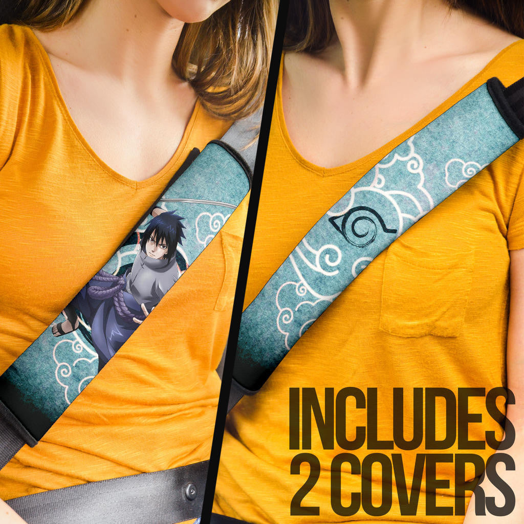 Naruto Anime Sasuke Uchiha Cloud Pattern Blue Theme Seat Belt Covers